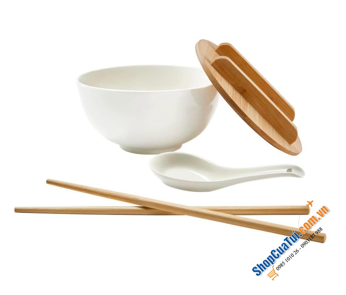 TRỌN BỘ TÔ ĂN MỲ BÚN PHỞ - Nội địa Đức - Gồm 1 bát, 1 úp, 1 đũa, 1 thìa