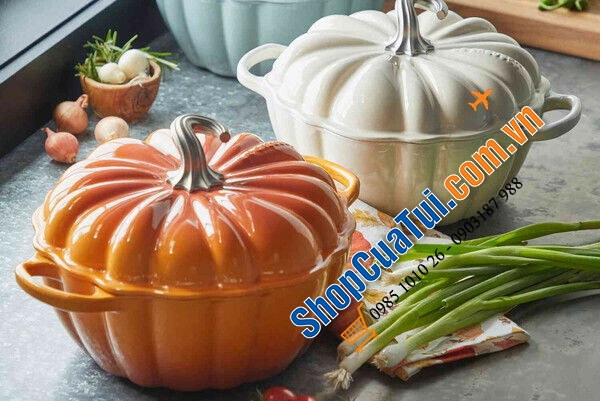 Nồi bí LC 24 cm, dung tích 3,7l - Nồi bí ngô Le Creuset sung túc, may mắn, cho lễ hội Halloween - Màu cam, màu trắng dáng cao