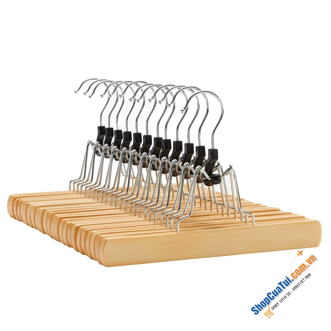 SET 12 MÓC QUẦN GỖ SONGMICS CAO CẤP Có đệm lót nỉ mềm mại, giúp tăng độ ma sát giữa móc treo và quần áo SIÊU KHÔNG TRƯỢT,  tránh được các vết nhăn và biến dạng