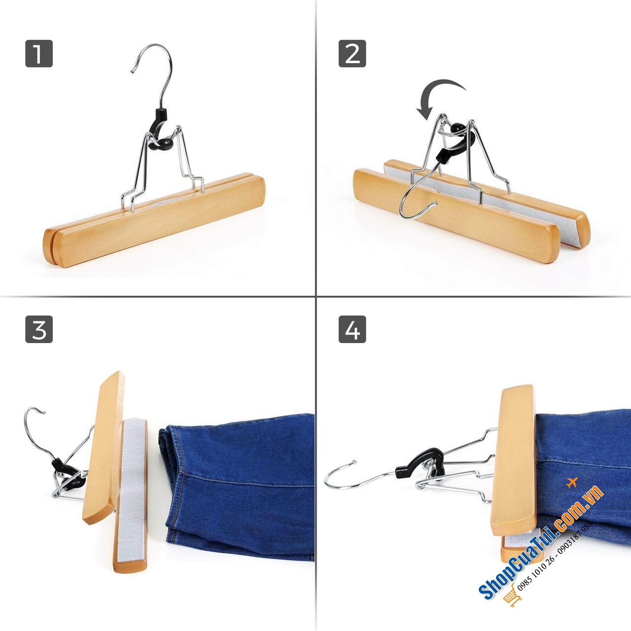 SET 12 MÓC QUẦN GỖ SONGMICS CAO CẤP Có đệm lót nỉ mềm mại, giúp tăng độ ma sát giữa móc treo và quần áo SIÊU KHÔNG TRƯỢT,  tránh được các vết nhăn và biến dạng