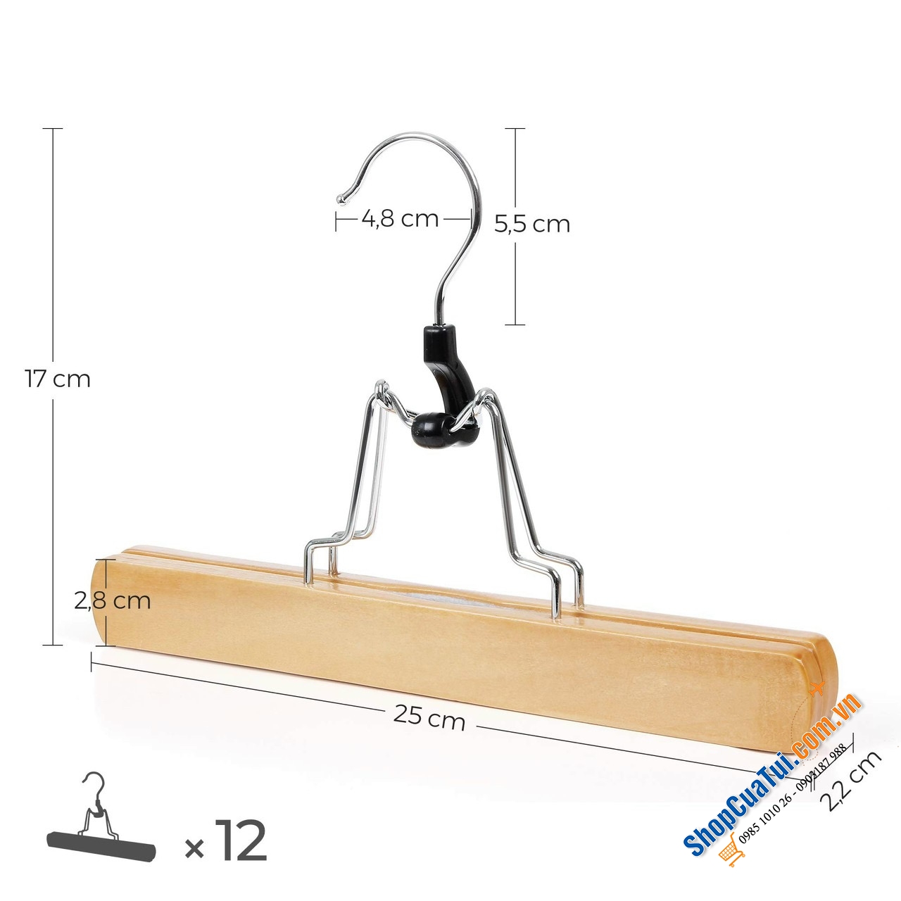 SET 12 MÓC QUẦN GỖ SONGMICS CAO CẤP Có đệm lót nỉ mềm mại, giúp tăng độ ma sát giữa móc treo và quần áo SIÊU KHÔNG TRƯỢT,  tránh được các vết nhăn và biến dạng