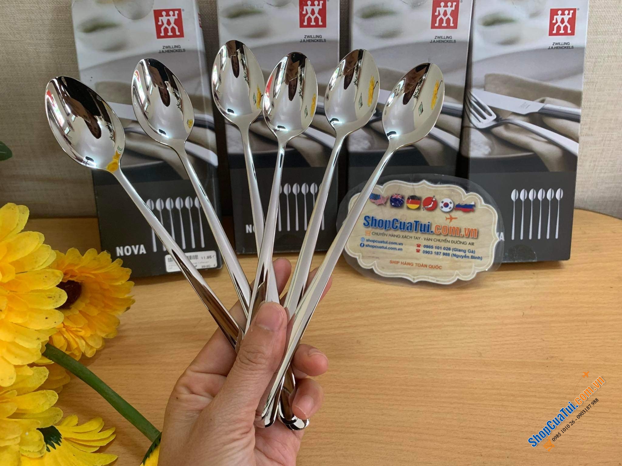 SET THÌA DÀI UỐNG CÀ PHÊ LATTE, NƯỚC CHANH CAM, COCKTAIL ZWILLING NOVA  20cm cán dài