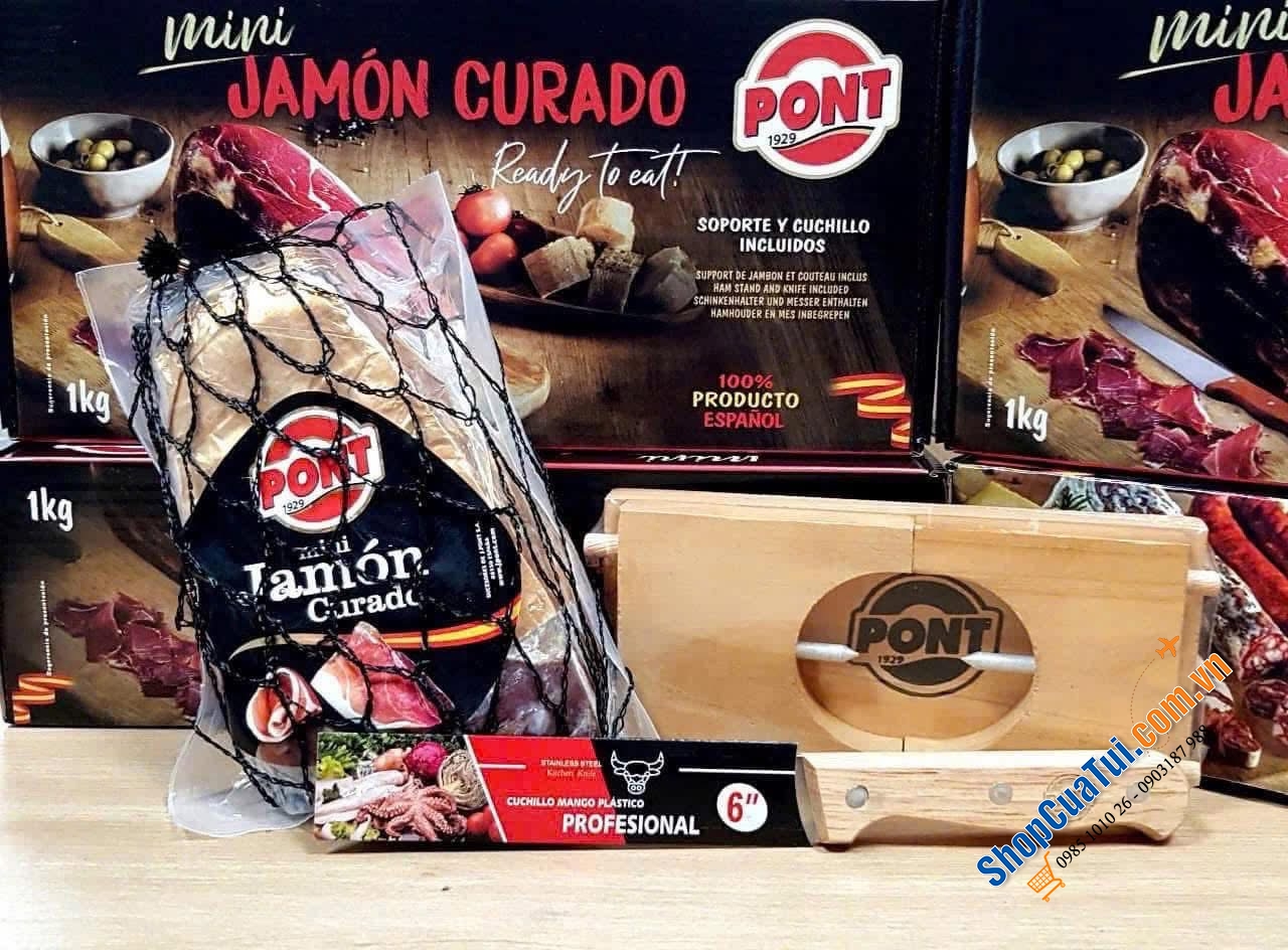 Đùi heo muối MINI PONT JAMON CURADO TÂY BAN NHA  - Thịt heo muối mini Jamon Curado Tây ban nha 1kg