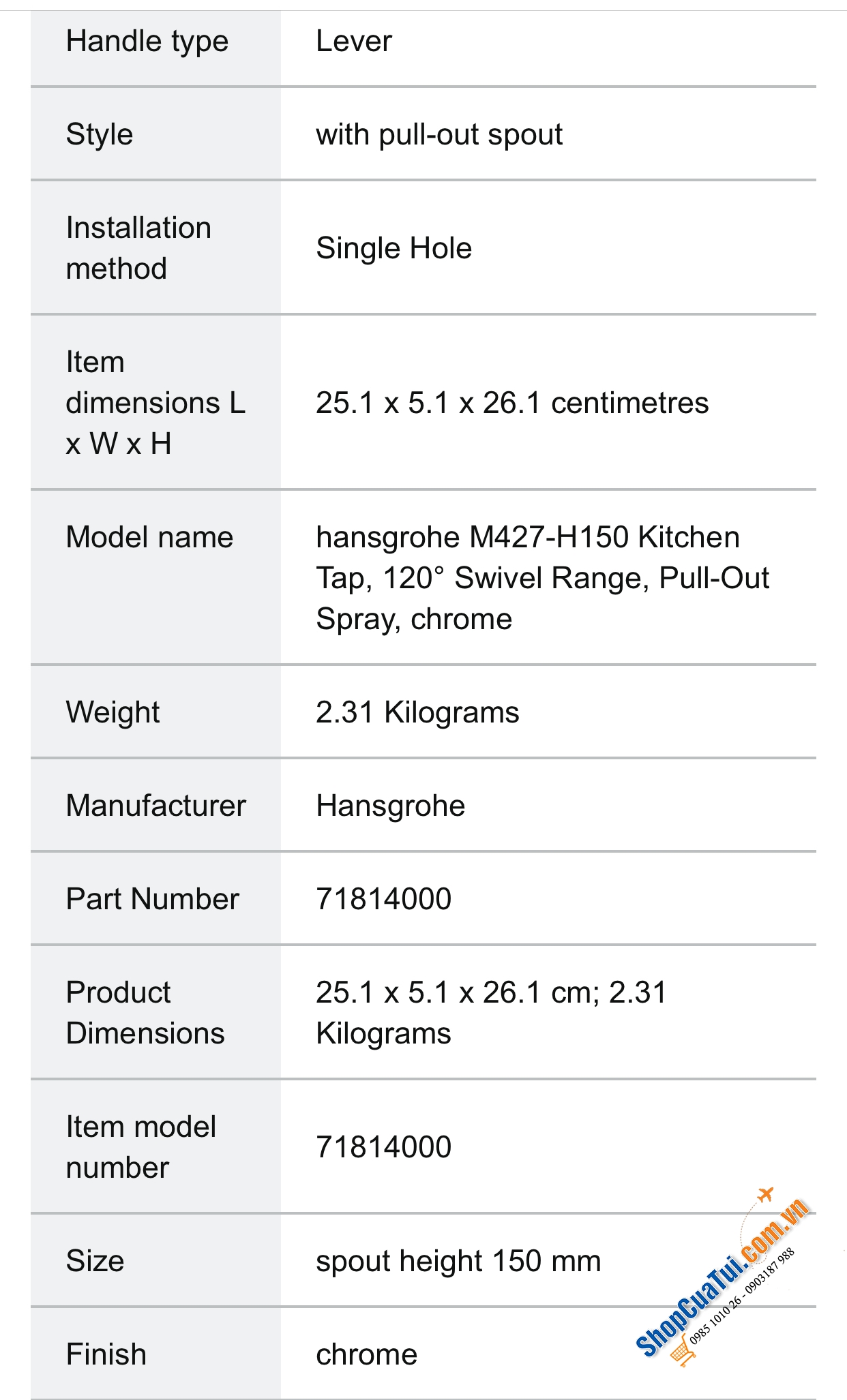 Vòi nhà bếp rút dây Hansgrohe 71814000 M427-H150 - Chrome - Made in Germany