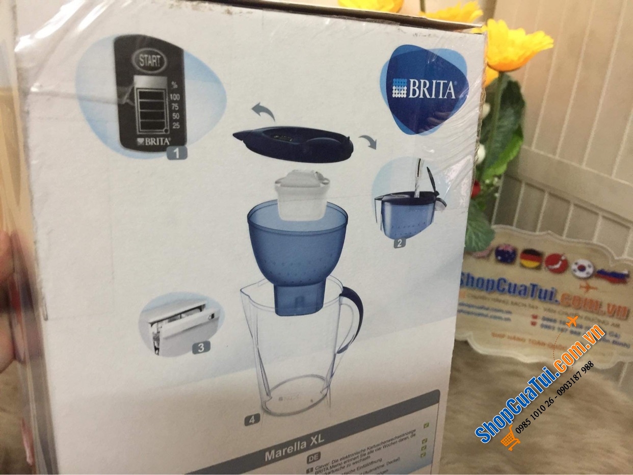 BÌNH LỌC NƯỚC BRITA MARELLA XL 3,5L kèm 4 lõi lọc