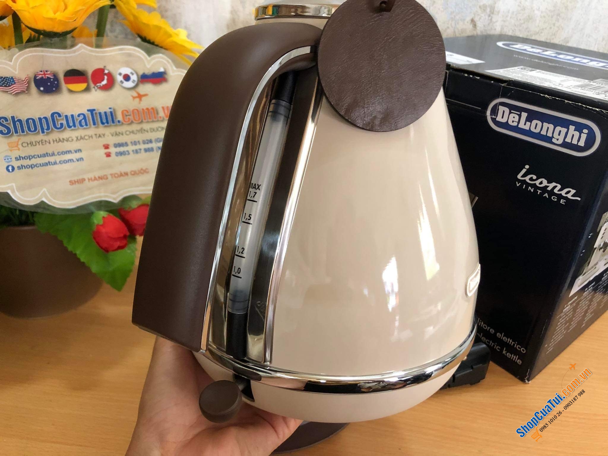 ẤM SIÊU TỐC DELONGHI VINTAGE ICONA MÀU BE.