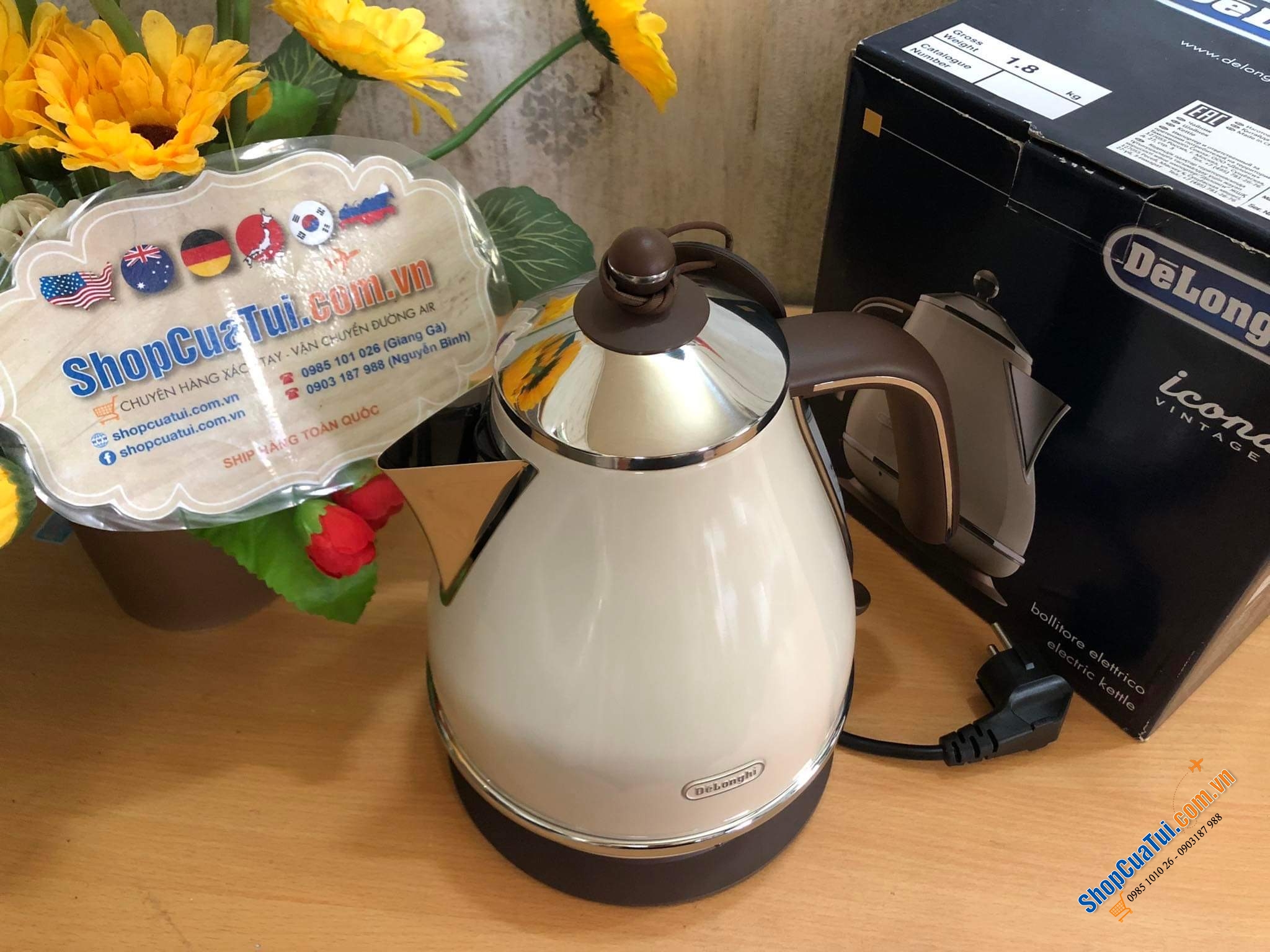 ẤM SIÊU TỐC DELONGHI VINTAGE ICONA MÀU BE.