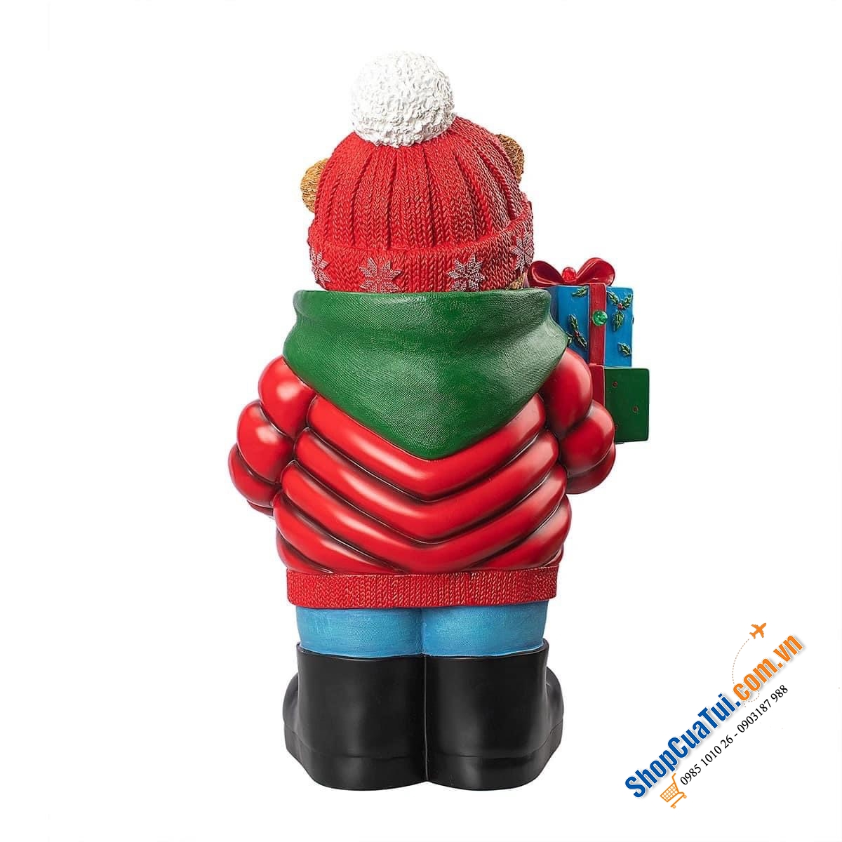 Gấu trang trí noel siêu xinh - Chú gấu nâu ôm gói quà được trang trí bằng đèn LED