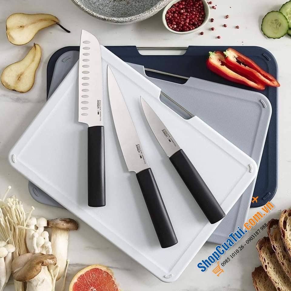 Bộ dao thớt Joseph Joseph 60194 mẫu mới gồm  3 dao, 3 thớt