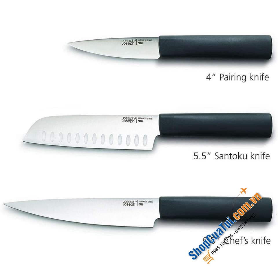 Bộ dao thớt Joseph Joseph 60194 mẫu mới gồm  3 dao, 3 thớt