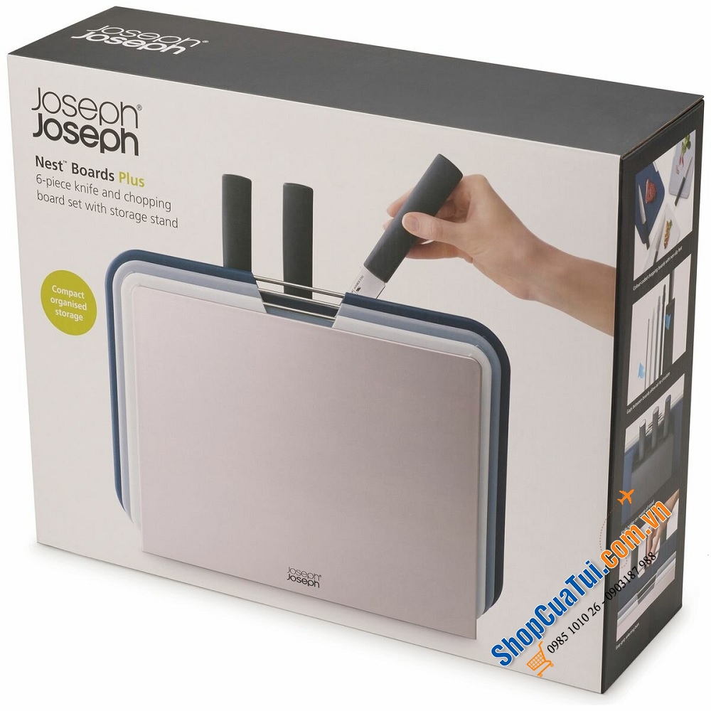Bộ dao thớt Joseph Joseph 60194 mẫu mới gồm  3 dao, 3 thớt