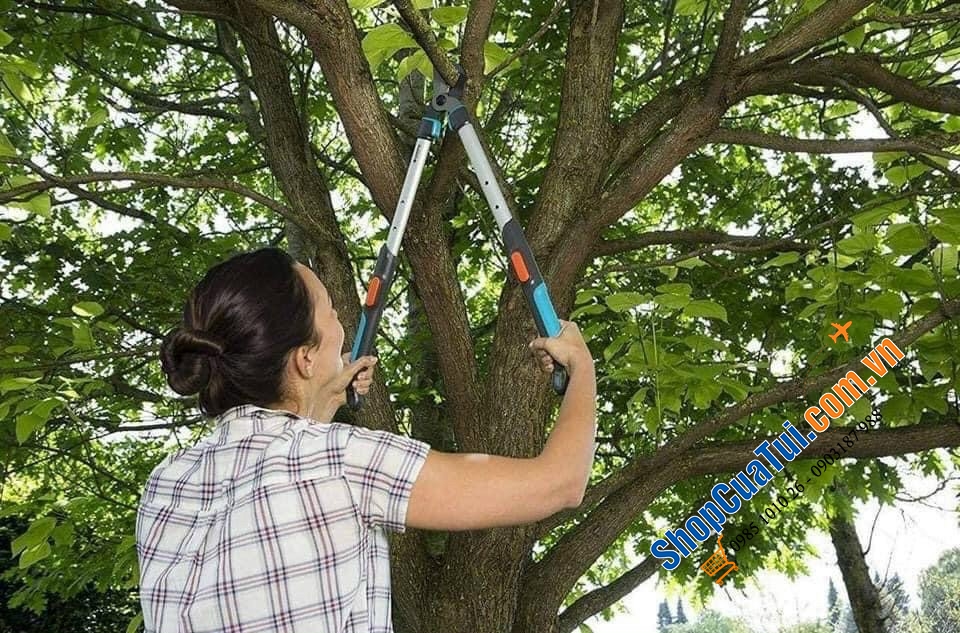 KÉO TỈA CÀNH GARDENA TELECUT - cắt các cành cây cao hơn không có vấn đề gì nhờ tay đòn có thể điều chỉnh độ dài