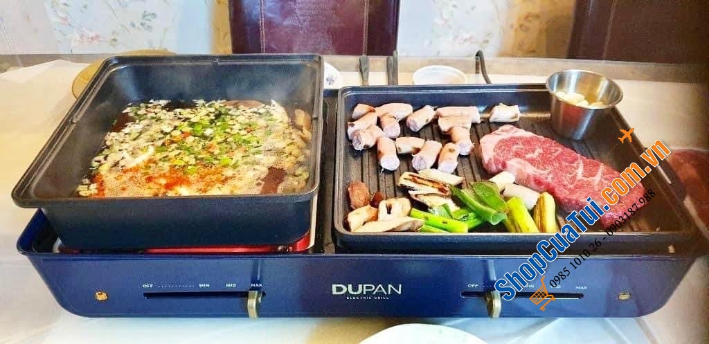 Bếp lẩu nướng Dupan - Daewoo 2IN1 phiên bản mới màu xanh Navy - kèm 3 khay lớn: khay lẩu, khay nướng và khay chiên xào