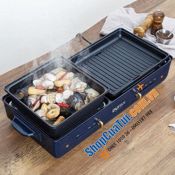 Bếp lẩu nướng Dupan - Daewoo 2IN1 phiên bản mới màu xanh Navy - kèm 3 khay lớn: khay lẩu, khay nướng và khay chiên xào