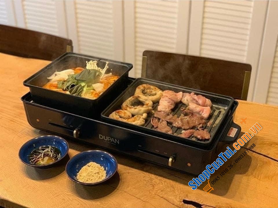 Bếp lẩu nướng Dupan - Daewoo 2IN1 phiên bản mới màu xanh Navy - kèm 3 khay lớn: khay lẩu, khay nướng và khay chiên xào