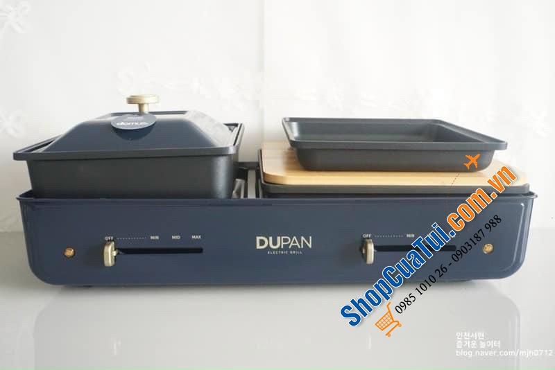 Bếp lẩu nướng Dupan - Daewoo 2IN1 phiên bản mới màu xanh Navy - kèm 3 khay lớn: khay lẩu, khay nướng và khay chiên xào