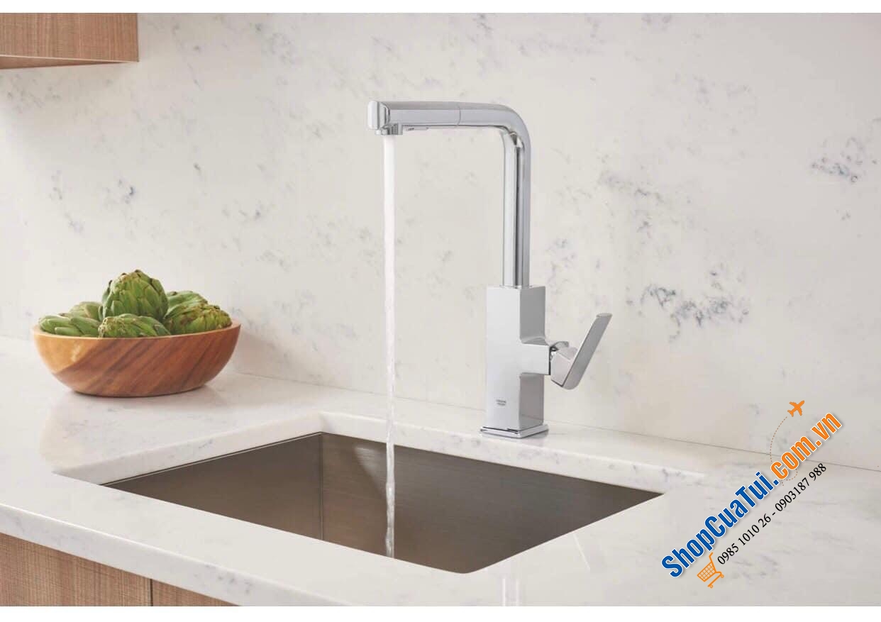 Grohe Tallinn - Vòi bếp có vòi xịt xả kéo Tallinn, vòi xoay 360, cao hình chữ L, mạ crôm