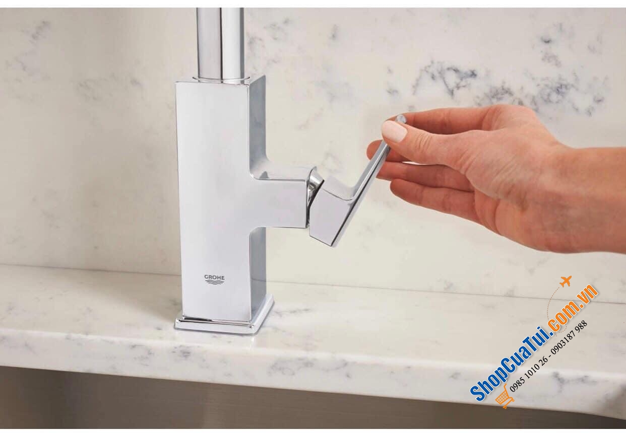 Grohe Tallinn - Vòi bếp có vòi xịt xả kéo Tallinn, vòi xoay 360, cao hình chữ L, mạ crôm
