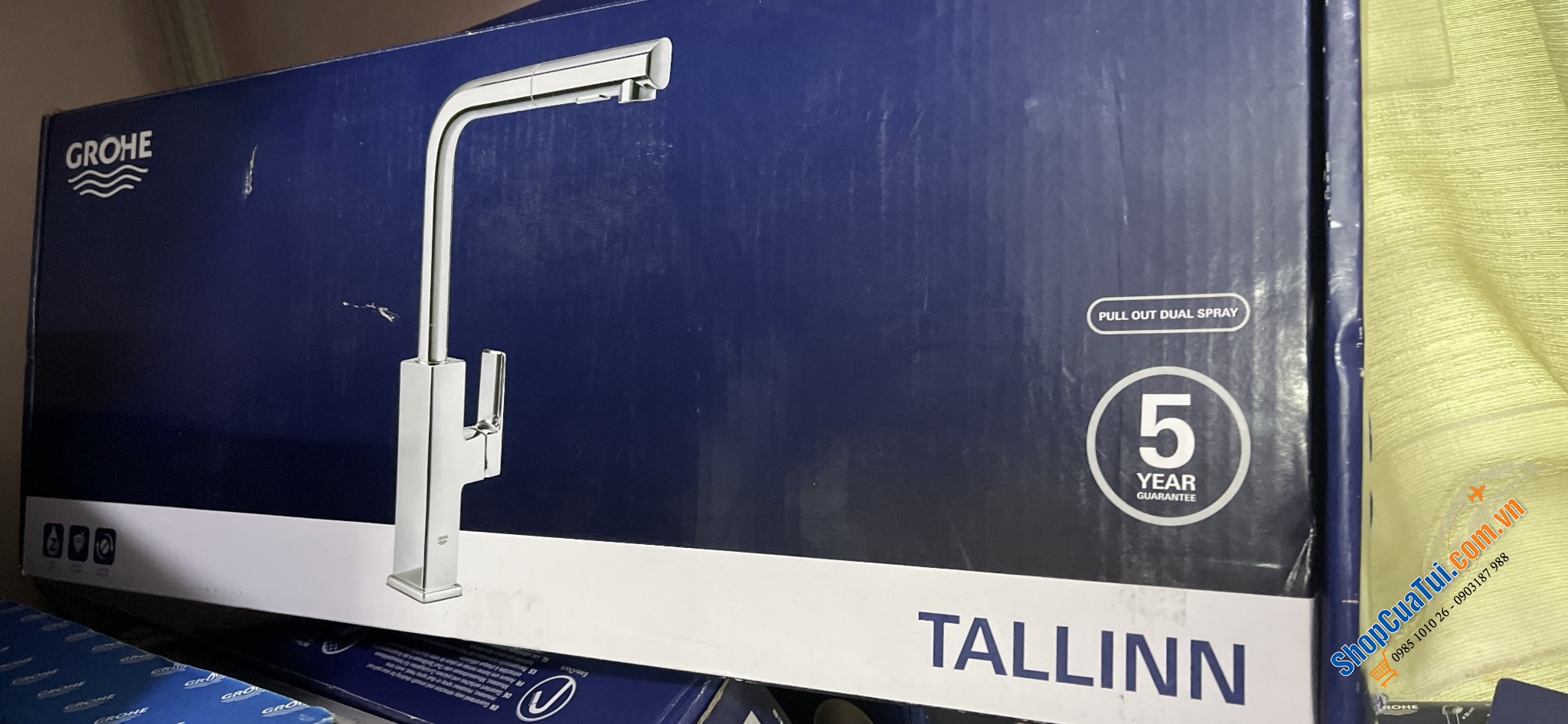 Grohe Tallinn - Vòi bếp có vòi xịt xả kéo Tallinn, vòi xoay 360, cao hình chữ L, mạ crôm
