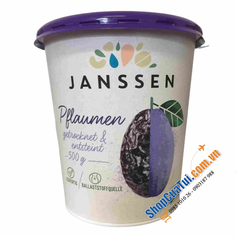 MẬN SẤY HỮU CƠ JANSSEN PFLAUMEN KHÔNG TẨM ĐƯỜNG 500g