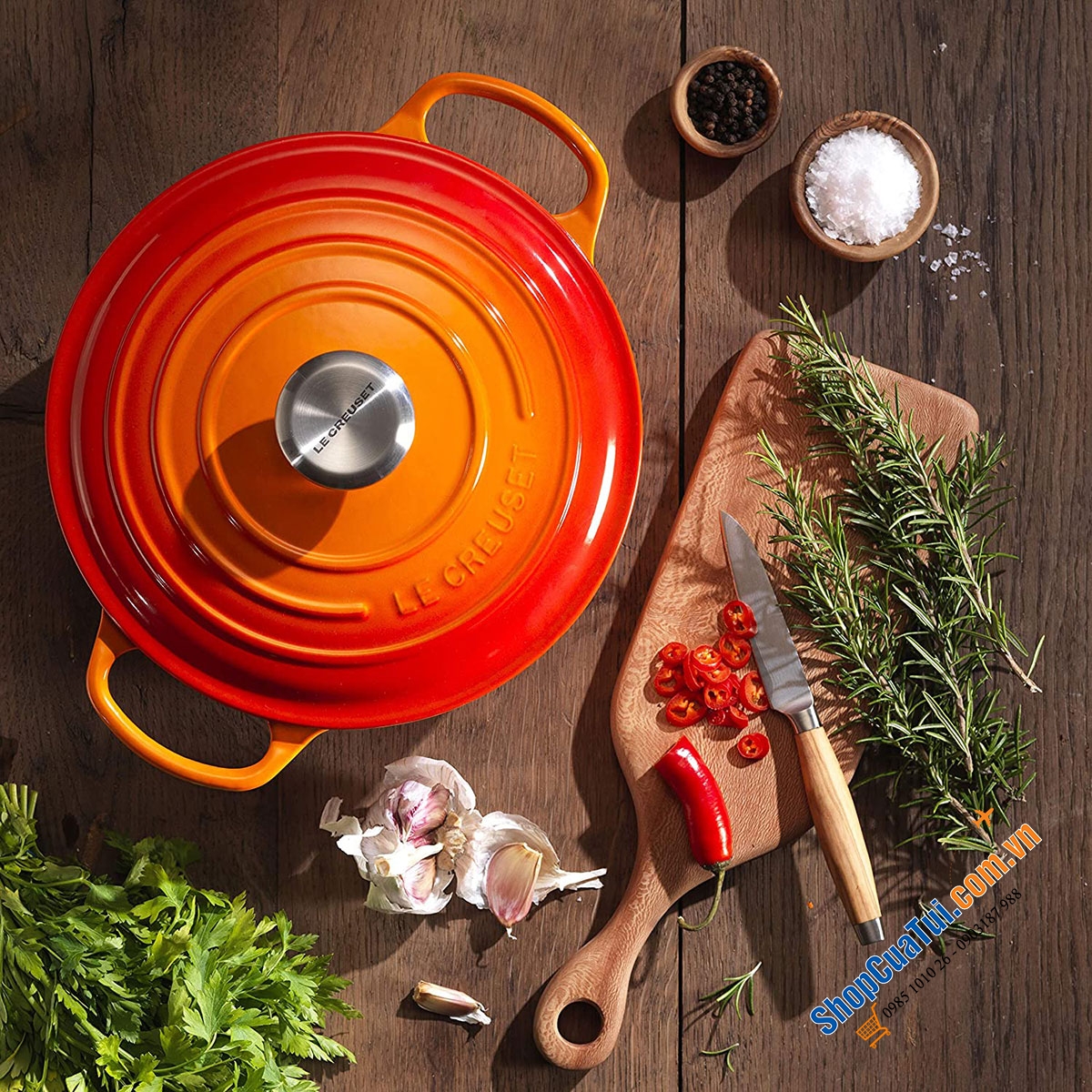 Nồi Gang LeCreuset Bräter Rund Evo 28cm Orange dung tích 6,7 lít, to vừa con gà, núm kim loại