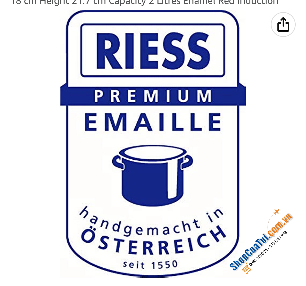 Ấm Đun Nước Riess Country Gmundner 0543-049 2L Streublumen sành điệu làm nóng nước nhanh hơn