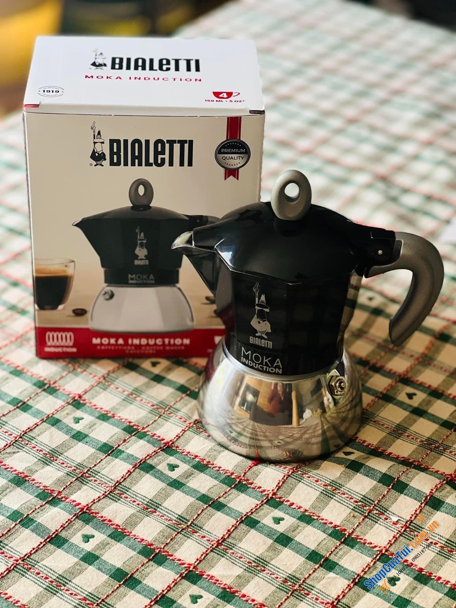 Ấm pha cà phê Bialetti Moka Express ITALY 4 cốc màu ĐEN  xinh đẹp dùng được bếp từ - Made in Italia