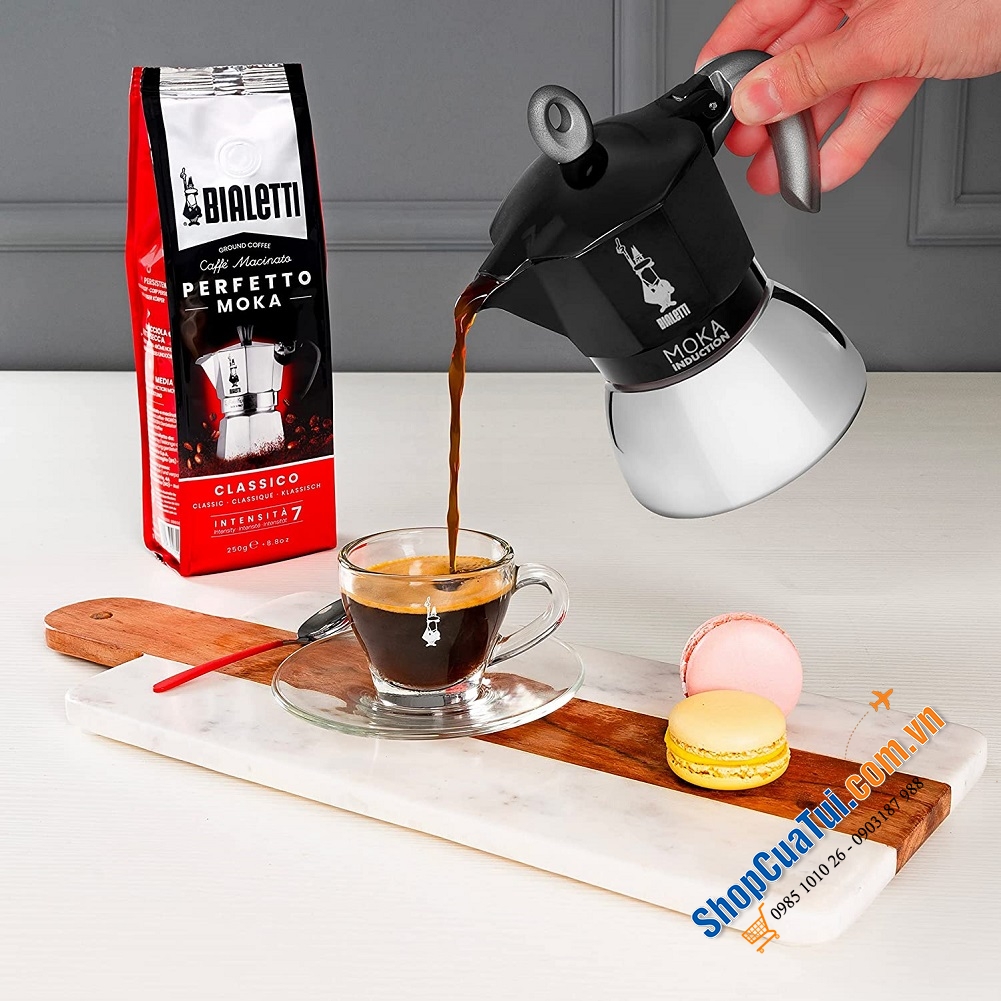 Ấm pha cà phê Bialetti Moka Express ITALY 4 cốc màu ĐEN  xinh đẹp dùng được bếp từ - Made in Italia