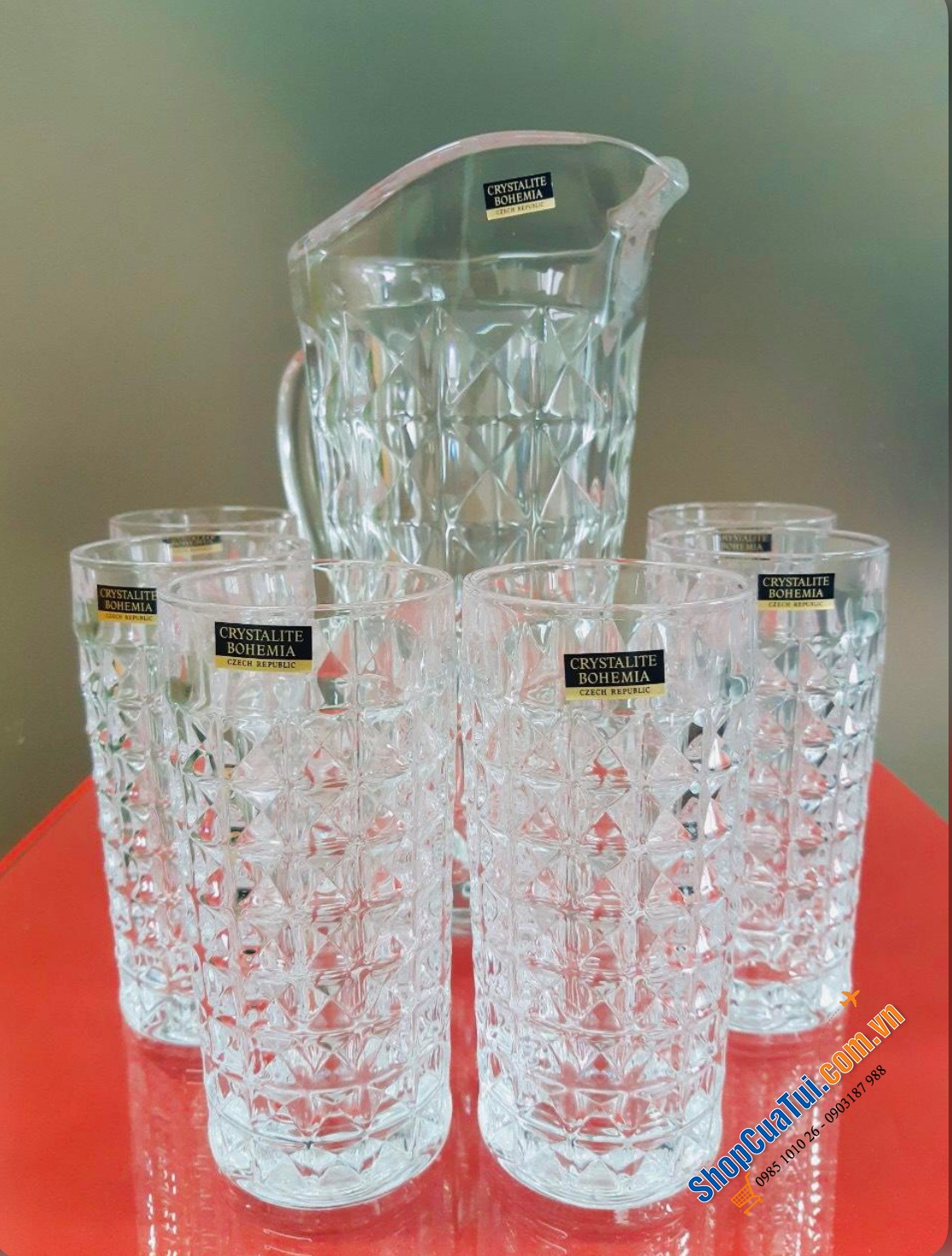 Combo: bộ 1 bình đựng nước dung tích 1250 ml và 6 cốc 260ml dòng pha lê Bohemia Diamond - Dòng kim cương- Đỉnh cao của pha lê cao cấp Sản xuất trực tiếp tại Séc