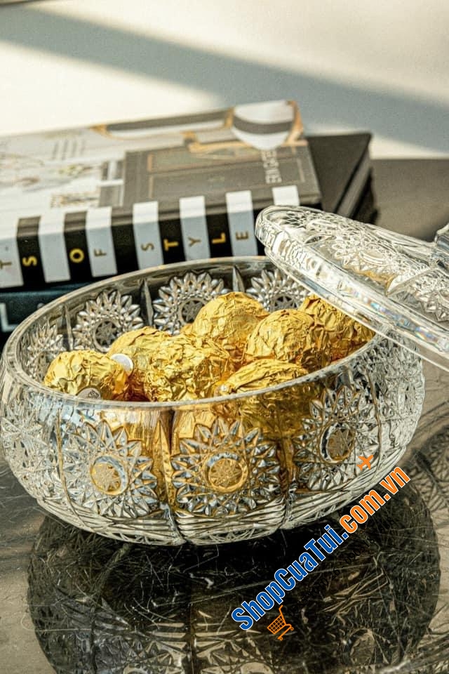 THỐ PHA LÊ MÀI M57 BOHEMIA - Hũ đựng mứt bánh kẹo bohemia 16,5cm
