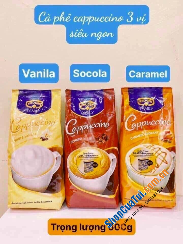 Cà Phê Capuccino Krüger Family  - Đức - Cà phê cappuchino sữa nóng sủi bọt siêu thơm ngon 500g