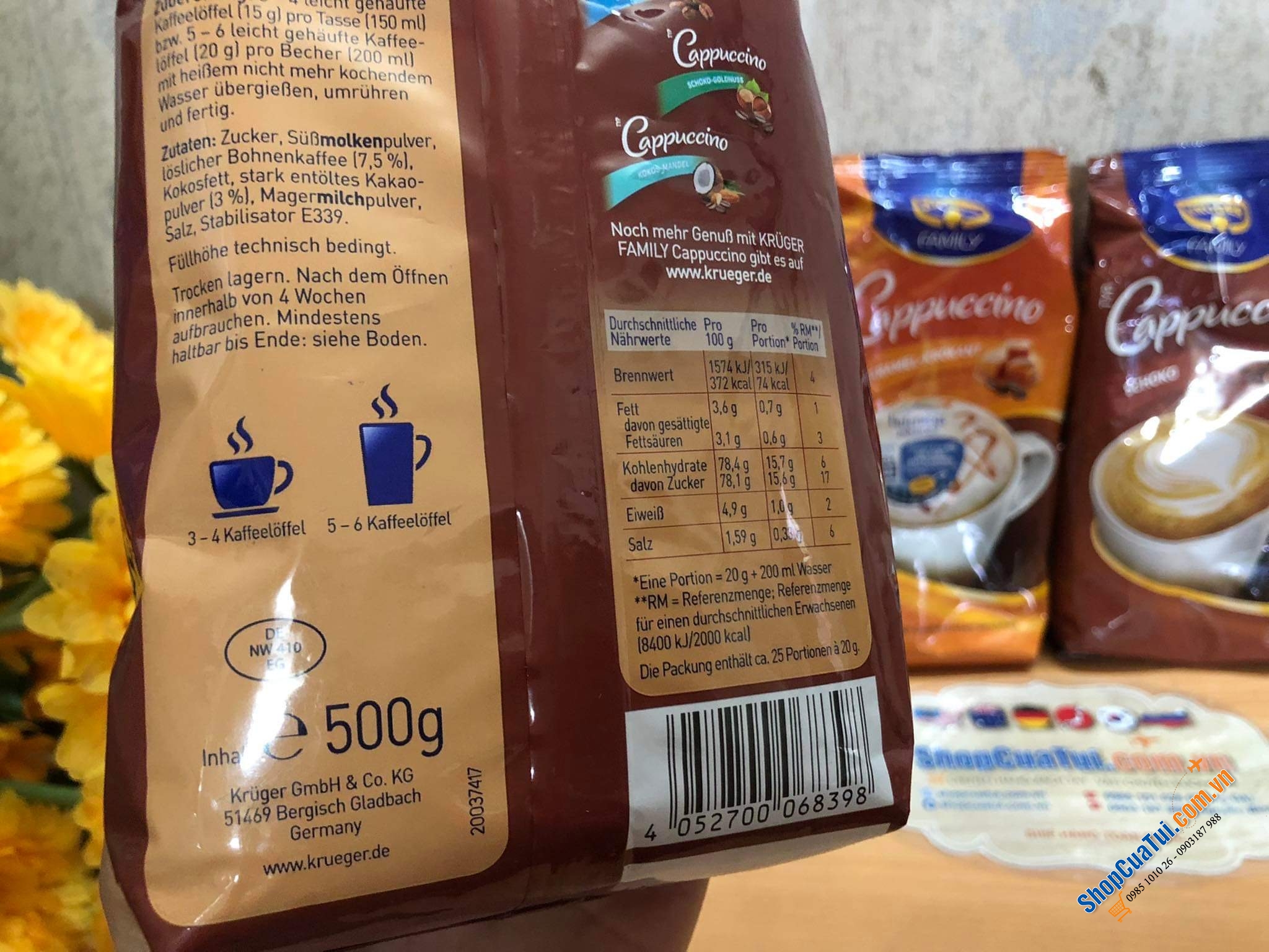 Cà Phê Capuccino Krüger Family  - Đức - Cà phê cappuchino sữa nóng sủi bọt siêu thơm ngon 500g