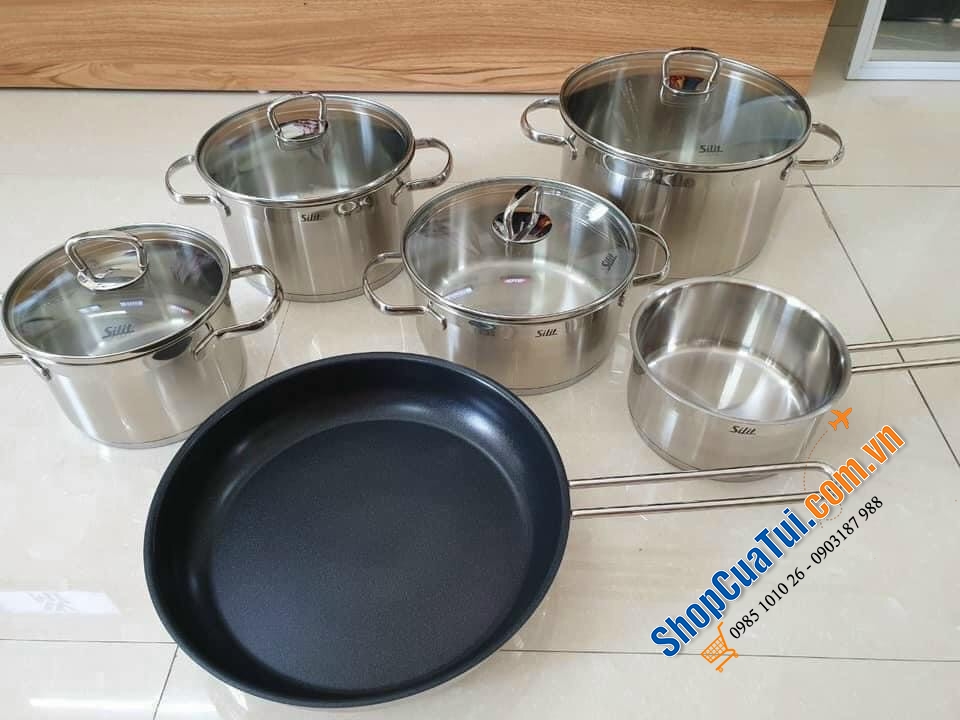 Bộ nồi Silit Scalea 6 món có chảo, Vung kính cường lực, quai cầm cách nhiệt, đa năng dùng cho mọi loại bếp, kể cả bếp từ