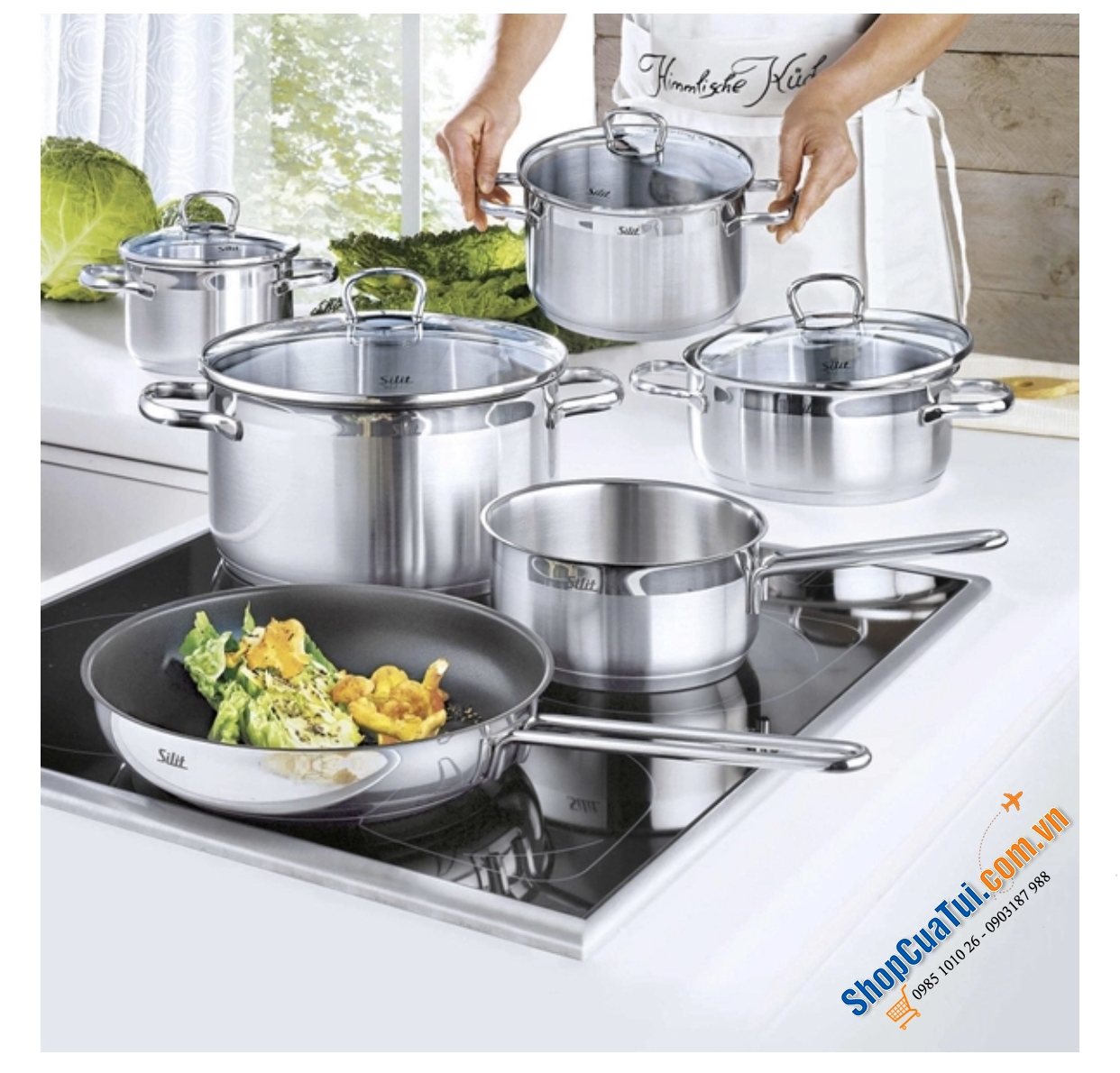 Bộ nồi Silit Scalea 6 món có chảo, Vung kính cường lực, quai cầm cách nhiệt, đa năng dùng cho mọi loại bếp, kể cả bếp từ