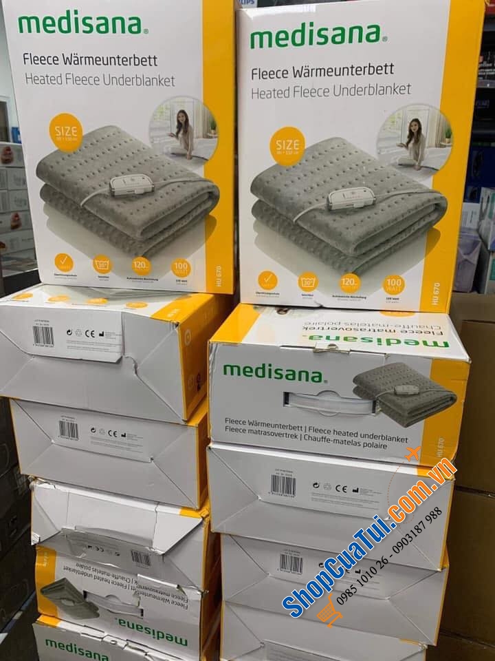 ĐỆM ĐIỆN MEDISANA HU670 kt 150x80cm - Loại siêu dầy  cho ngày đại hàn, màu ghi xám cực đẹp, có 4 cấp độ chỉnh nhiệt