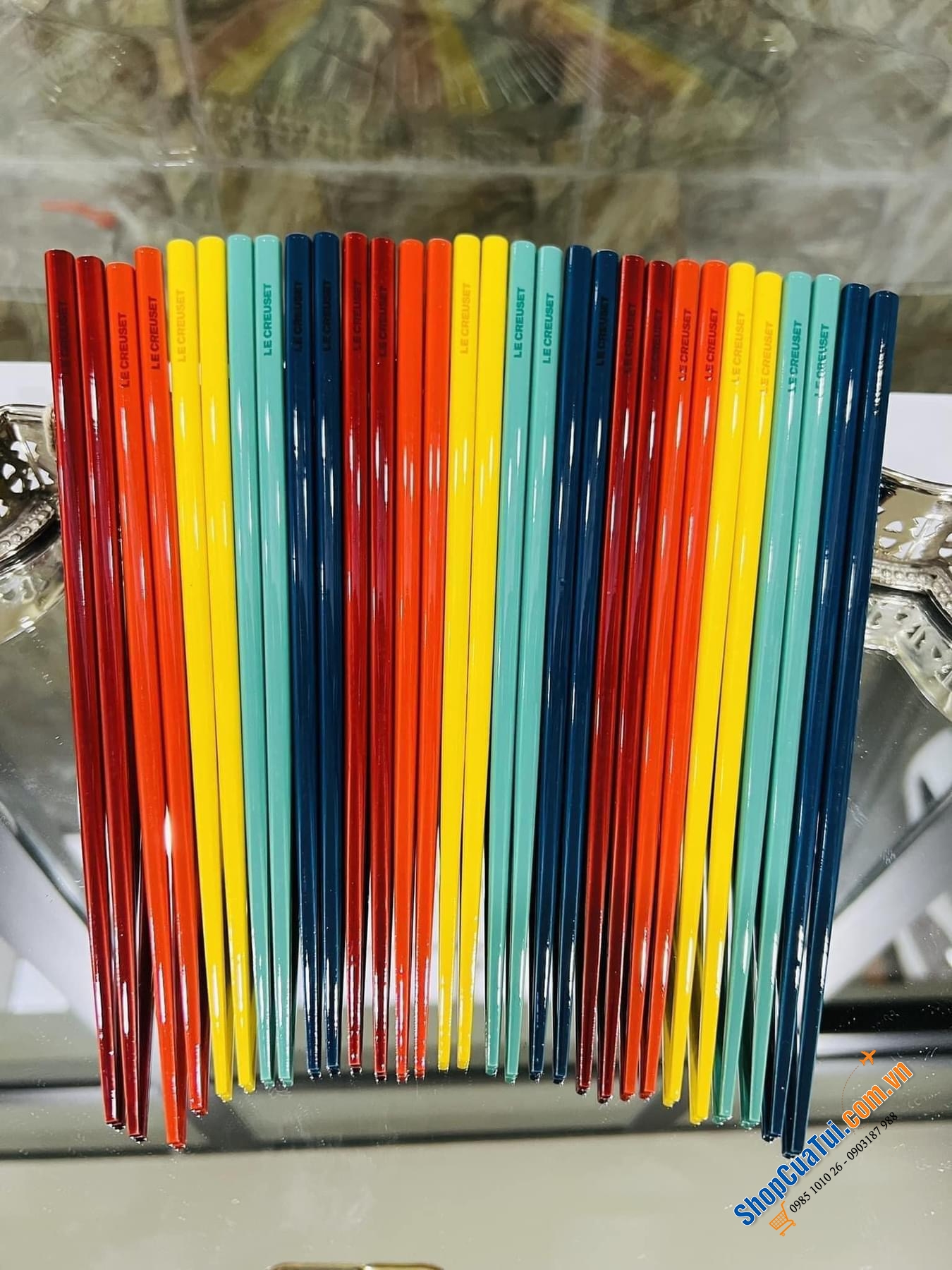 Sét đũa cầu vồng 5 đôi Le Creuset được làm bằng tre - Le Creuset chopsticks 5 set Solid Rainbow Color Made in Japan Collection New