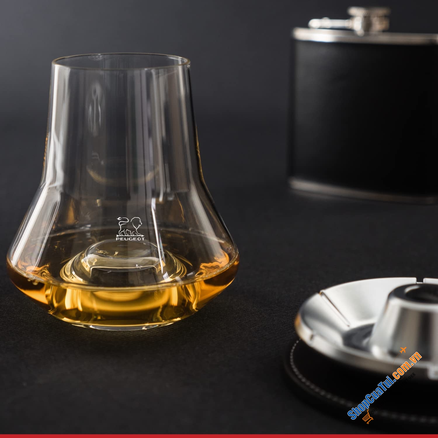 Set 2 ly whisky có đế làm lạnh, lót da thủ công PEUGEOT 266196 MADE IN FRANCE siêu xịn, đẹp từ vỏ hộp - Peugeot Impitoyable Whisky Glass, Tasting Set