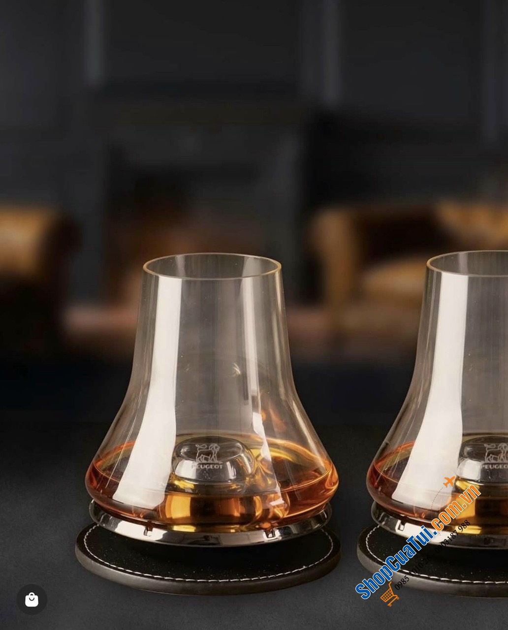 Set 2 ly whisky có đế làm lạnh, lót da thủ công PEUGEOT 266196 MADE IN FRANCE siêu xịn, đẹp từ vỏ hộp - Peugeot Impitoyable Whisky Glass, Tasting Set