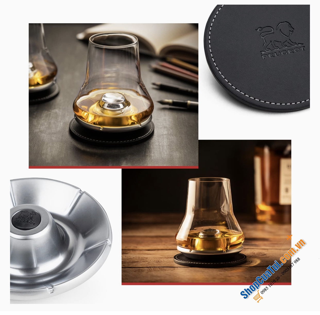Set 2 ly whisky có đế làm lạnh, lót da thủ công PEUGEOT 266196 MADE IN FRANCE siêu xịn, đẹp từ vỏ hộp - Peugeot Impitoyable Whisky Glass, Tasting Set