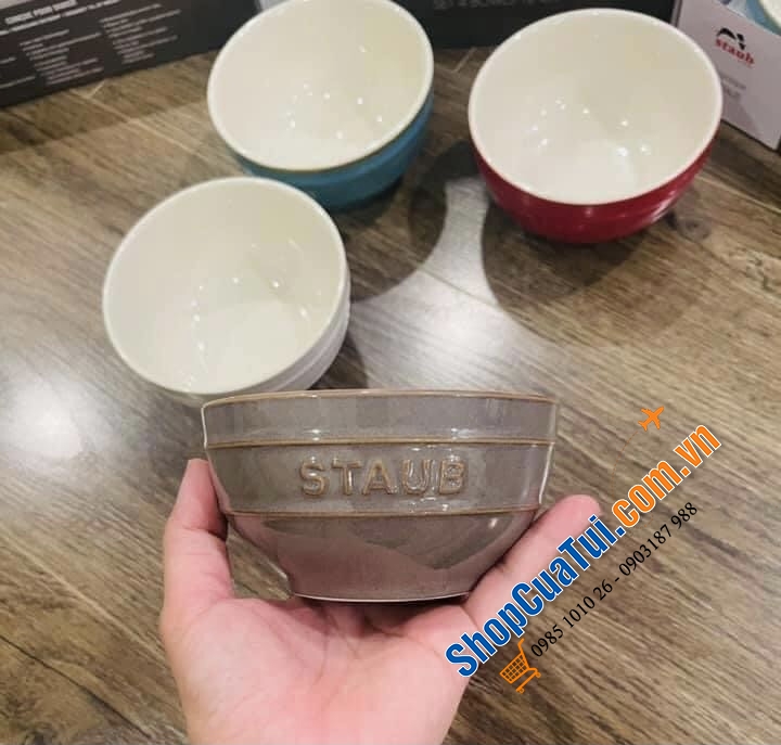 SET 4 BÁT ĂN STAUB - KÈM HỘP CHÍNH HÃNG TẶNG - 12cm, kết hợp 4 màu xanh, đỏ, trắng, xám
