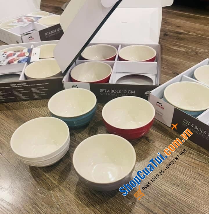 SET 4 BÁT ĂN STAUB - KÈM HỘP CHÍNH HÃNG TẶNG - 12cm, kết hợp 4 màu xanh, đỏ, trắng, xám