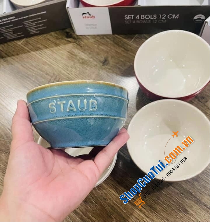 SET 4 BÁT ĂN STAUB - KÈM HỘP CHÍNH HÃNG TẶNG - 12cm, kết hợp 4 màu xanh, đỏ, trắng, xám