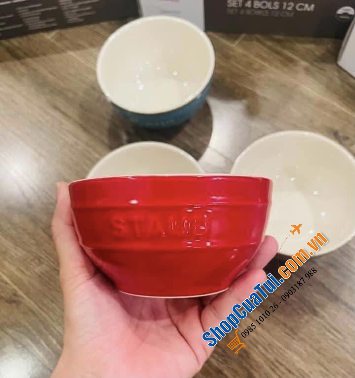 SET 4 BÁT ĂN STAUB - KÈM HỘP CHÍNH HÃNG TẶNG - 12cm, kết hợp 4 màu xanh, đỏ, trắng, xám