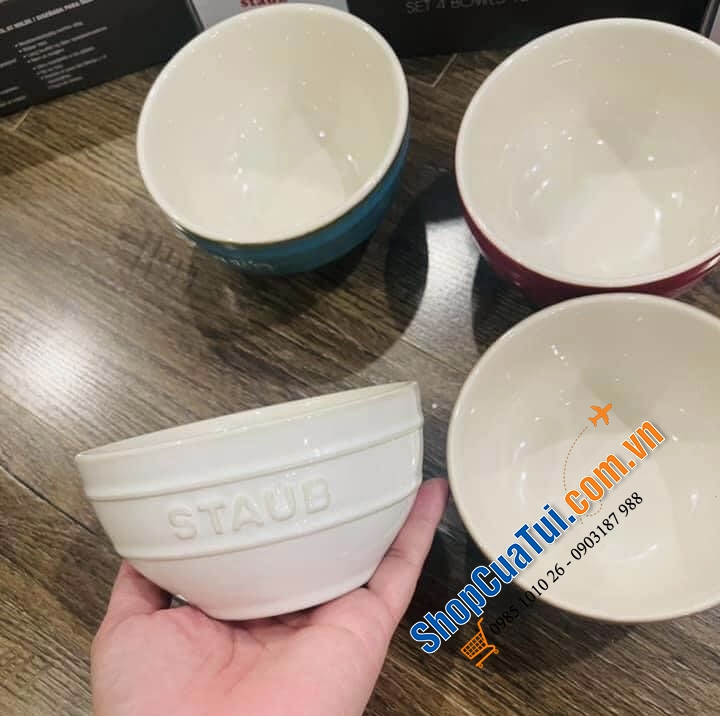 SET 4 BÁT ĂN STAUB - KÈM HỘP CHÍNH HÃNG TẶNG - 12cm, kết hợp 4 màu xanh, đỏ, trắng, xám
