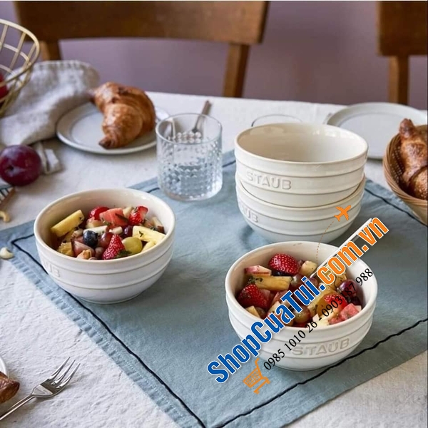 SET 4 BÁT ĂN STAUB - KÈM HỘP CHÍNH HÃNG TẶNG - 12cm, kết hợp 4 màu xanh, đỏ, trắng, xám