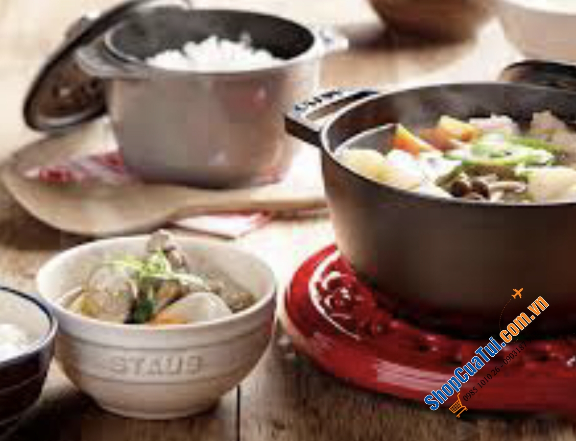 SET 4 BÁT ĂN STAUB - KÈM HỘP CHÍNH HÃNG TẶNG - 12cm, kết hợp 4 màu xanh, đỏ, trắng, xám