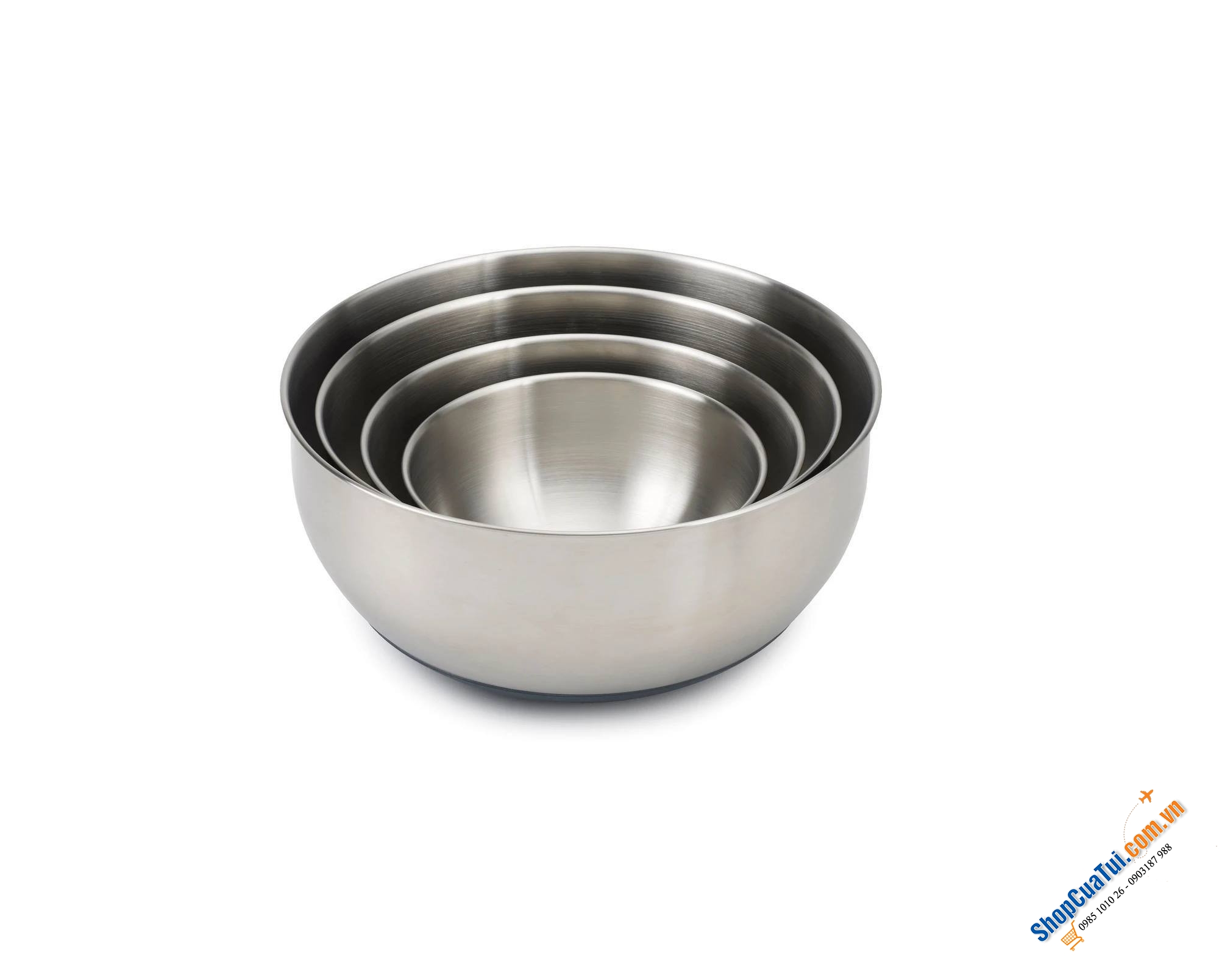 Sét 4 âu inox Joseph Joseph 95025 Prep&Store Bowl Set Steel, có nắp đậy riêng, dễ dàng chế biến thức ăn rồi cất gọn
