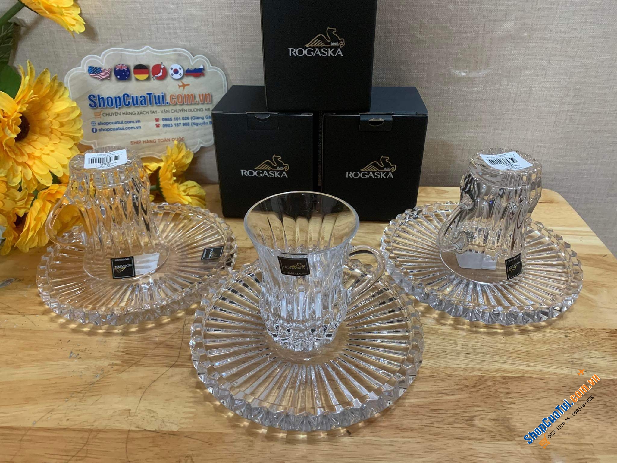 Set tách kèm đĩa pha lê Rogaska CROWN JEWEl ( gồm 1 tách 120ml+ 1 đĩa 18cm)