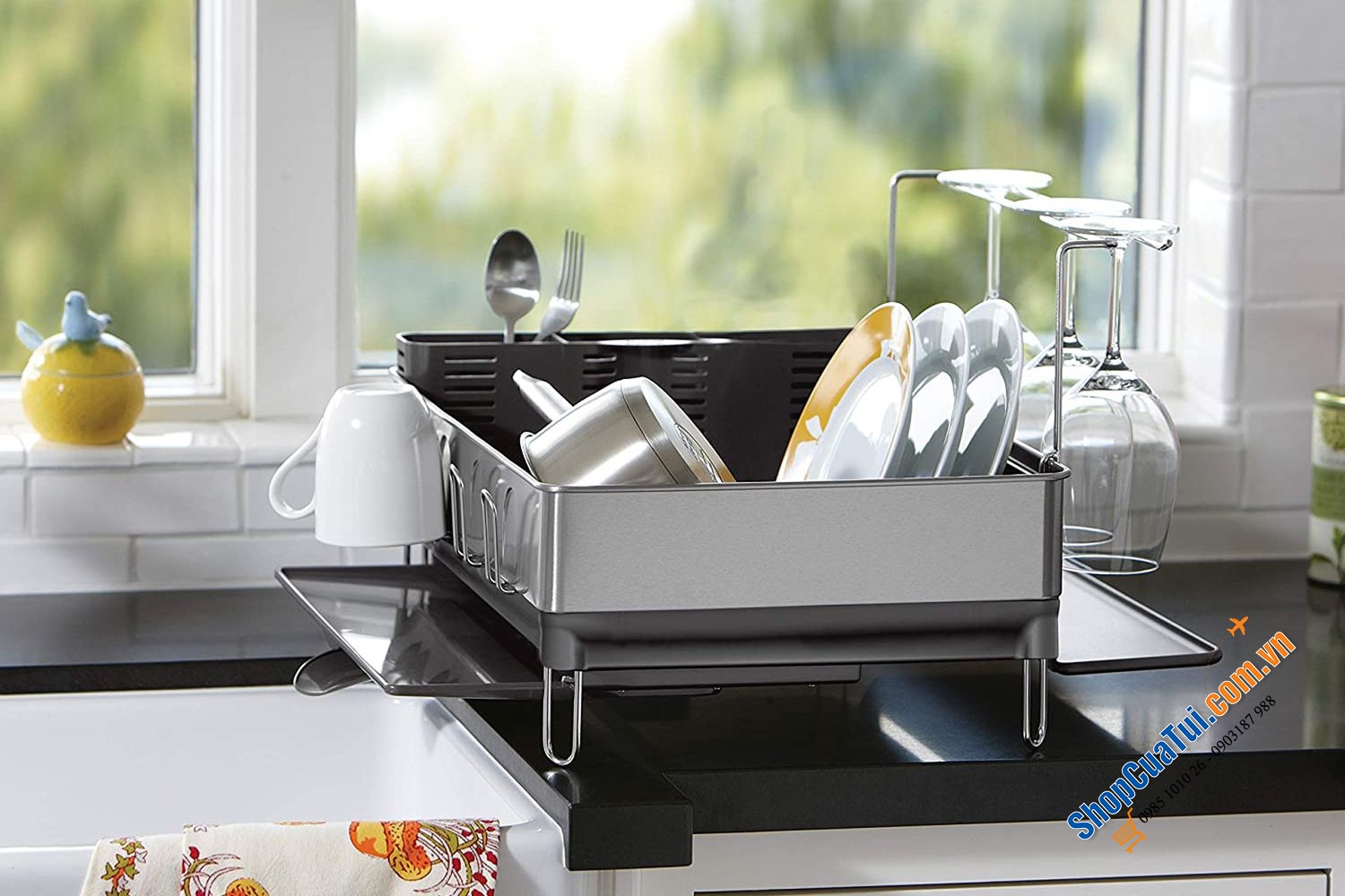 Giá úp bát Simplehuman mẫu mới 2021- chống vân tay, luôn sáng bóng, có hai khay hứng nước (thay thế model cũ 1 khay), hàng cao cấp bằng thép không gỉ