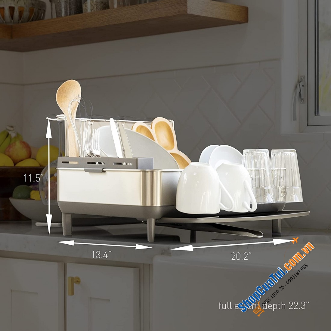 Giá úp bát Simplehuman mẫu mới 2021- chống vân tay, luôn sáng bóng, có hai khay hứng nước (thay thế model cũ 1 khay), hàng cao cấp bằng thép không gỉ